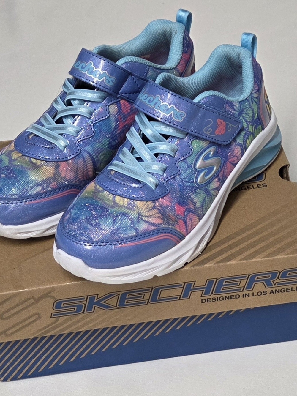 Girl's 3 SKECHERS Blue Multi Floral Coastline Flutter Fly